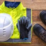 clothes, helmet, gloves, and boots of the safety gear