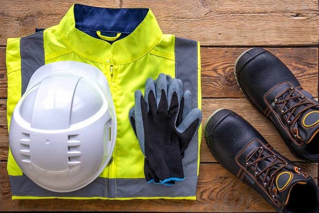 clothes, helmet, gloves, and boots of the safety gear