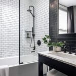 bathroom wall with white mosaic tiles