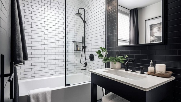 bathroom wall with white mosaic tiles